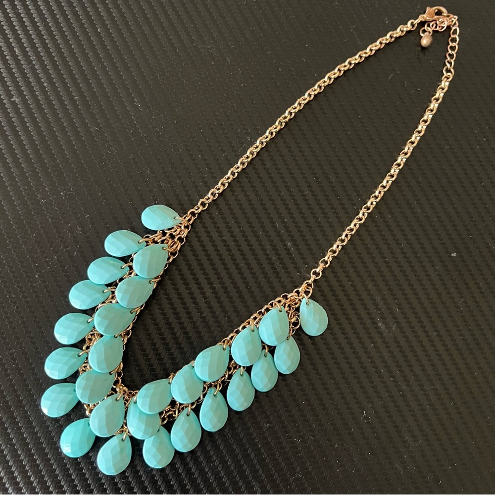 Charming Charlie Statement Necklace Teardrop Bead Teal Color